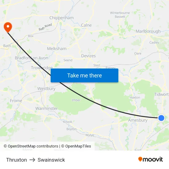 Thruxton to Swainswick map