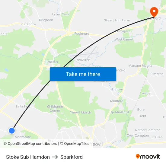 Stoke Sub Hamdon to Sparkford map