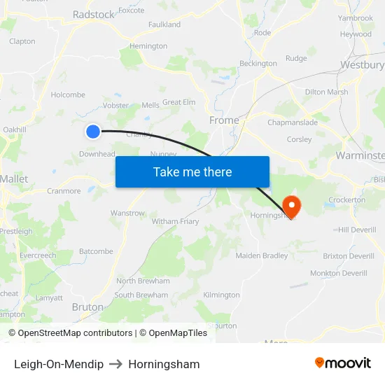 Leigh-On-Mendip to Horningsham map