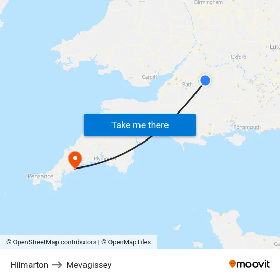 Hilmarton to Mevagissey map