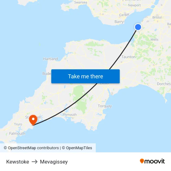 Kewstoke to Mevagissey map