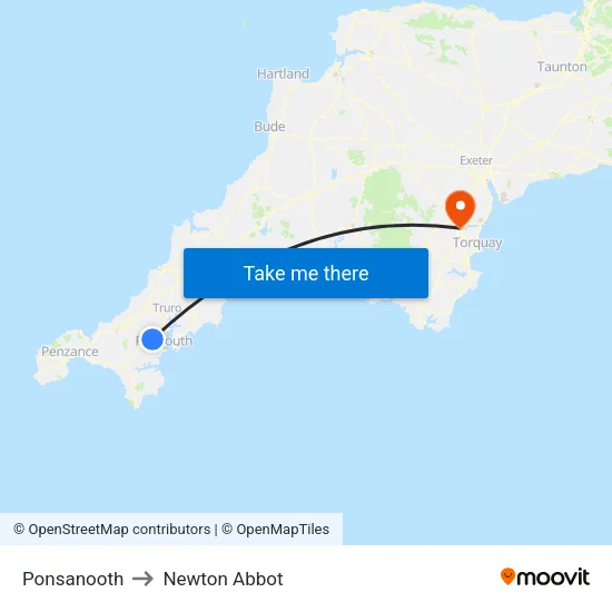 Ponsanooth to Newton Abbot map