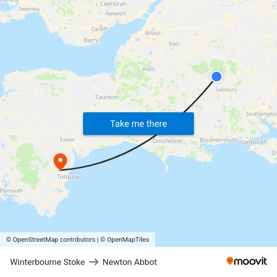 Winterbourne Stoke to Newton Abbot map