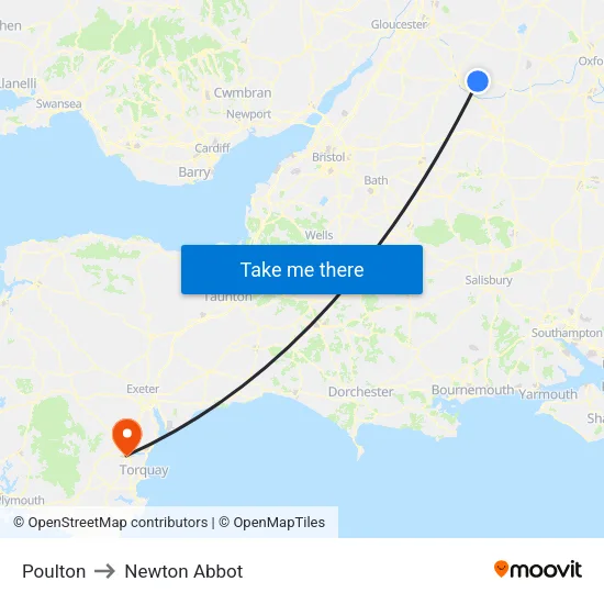 Poulton to Newton Abbot map