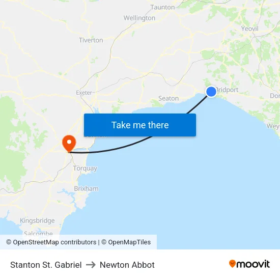 Stanton St. Gabriel to Newton Abbot map