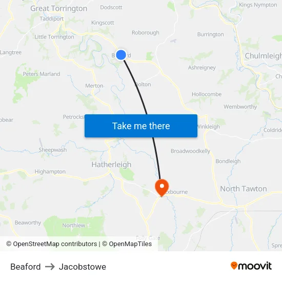 Beaford to Jacobstowe map