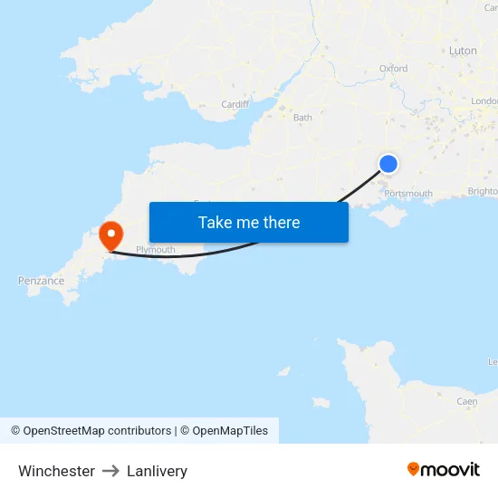 Winchester to Lanlivery map