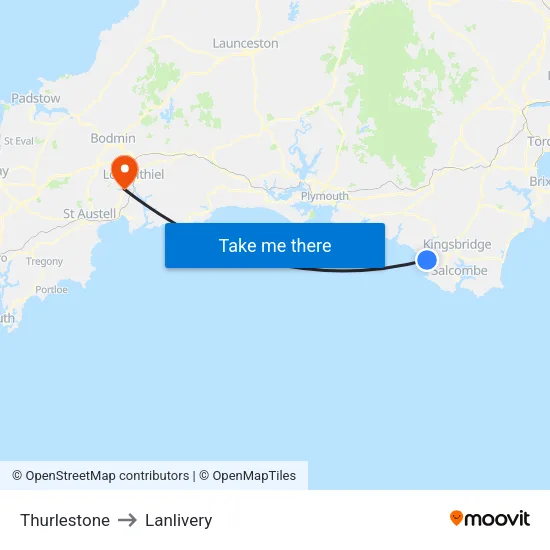 Thurlestone to Lanlivery map