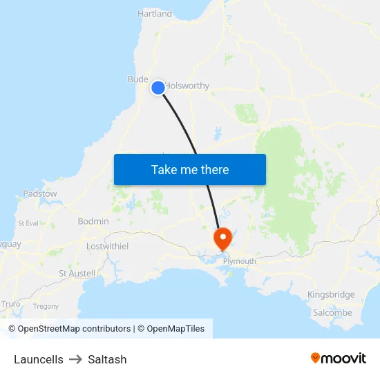 Launcells to Saltash map