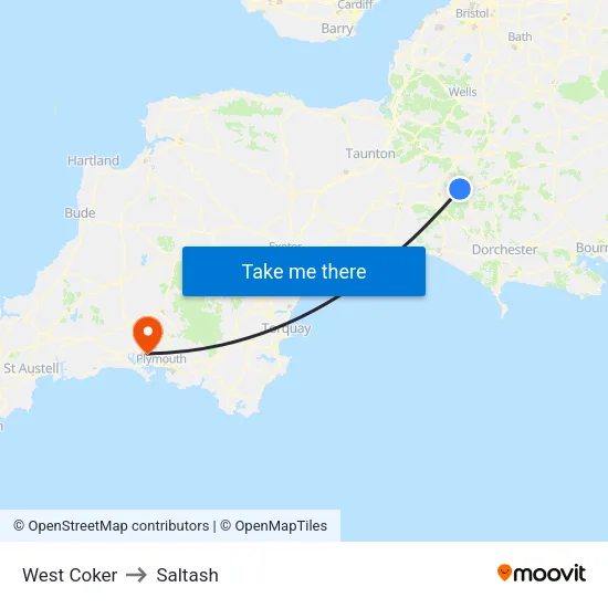West Coker to Saltash map