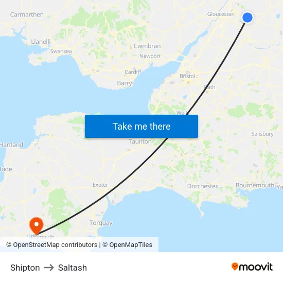 Shipton to Saltash map