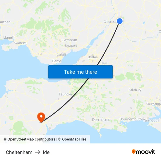 Cheltenham to Ide map