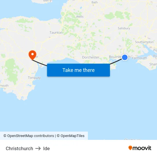 Christchurch to Ide map