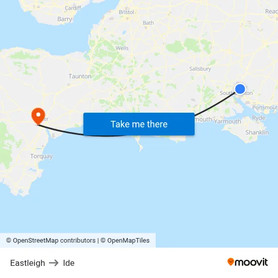 Eastleigh to Ide map
