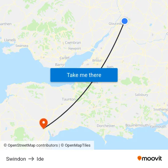 Swindon to Ide map