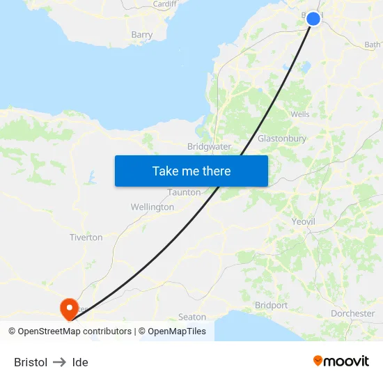 Bristol to Ide map