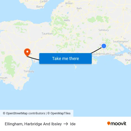 Ellingham, Harbridge And Ibsley to Ide map