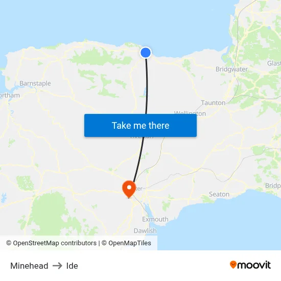 Minehead to Ide map