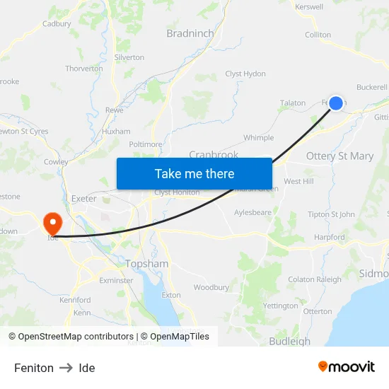 Feniton to Ide map