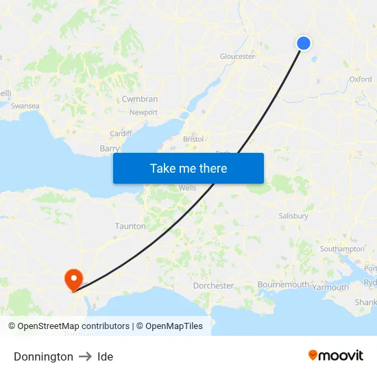 Donnington to Ide map
