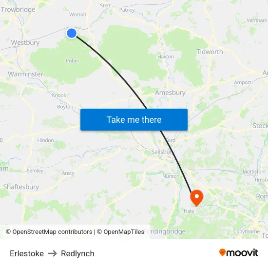 Erlestoke to Redlynch map