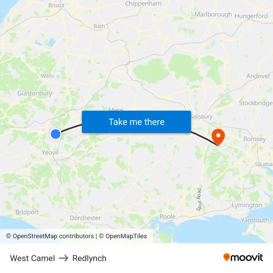 West Camel to Redlynch map