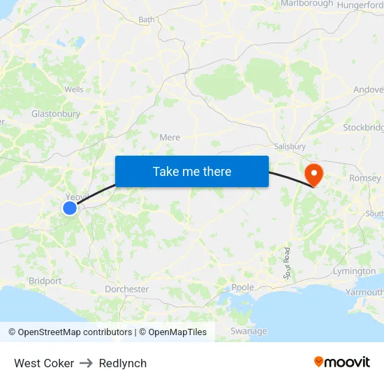 West Coker to Redlynch map
