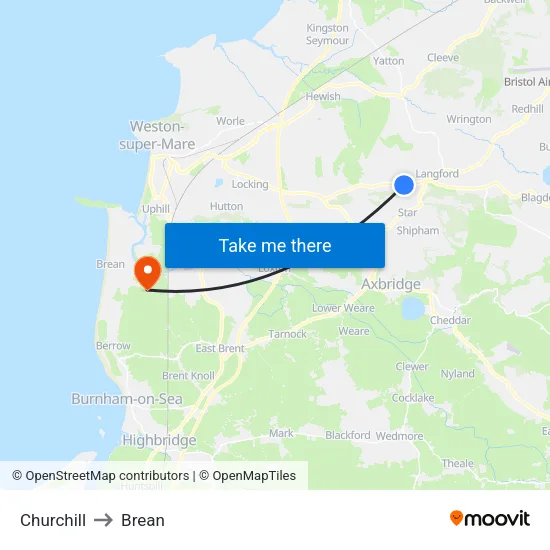 Churchill to Brean map