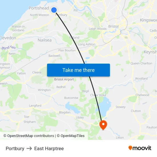 Portbury to East Harptree map