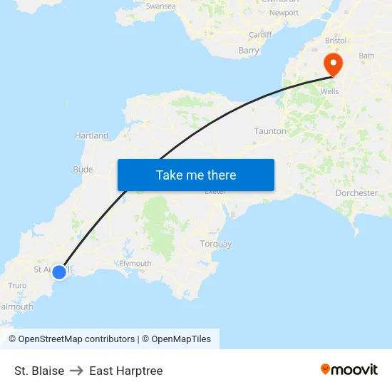 St. Blaise to East Harptree map