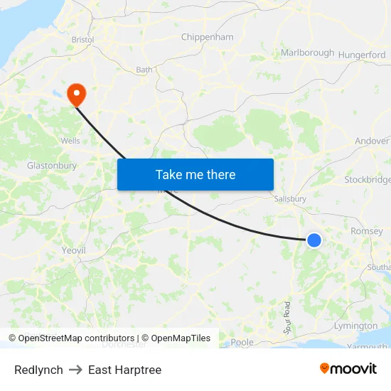 Redlynch to East Harptree map