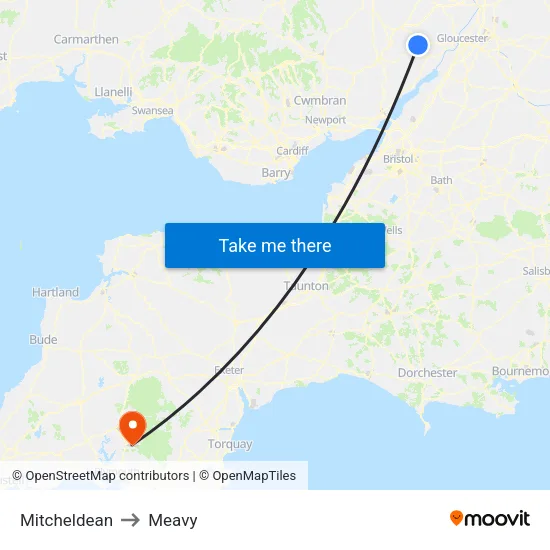 Mitcheldean to Meavy map