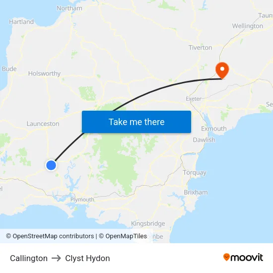 Callington to Clyst Hydon map