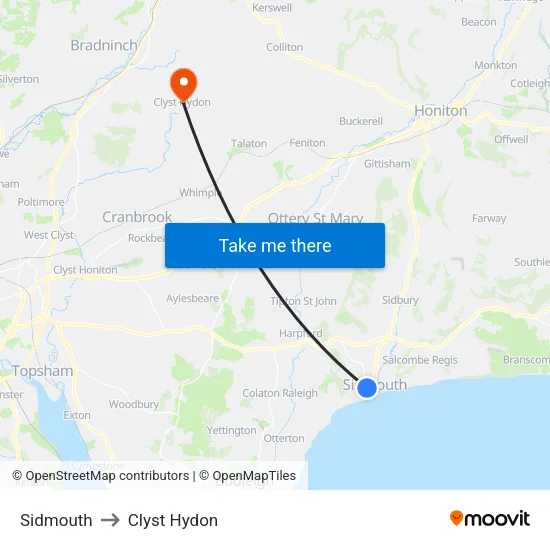 Sidmouth to Clyst Hydon map