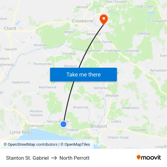 Stanton St. Gabriel to North Perrott map