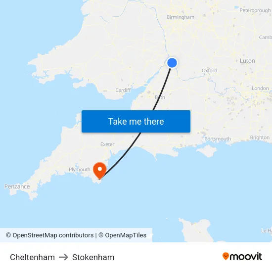 Cheltenham to Stokenham map