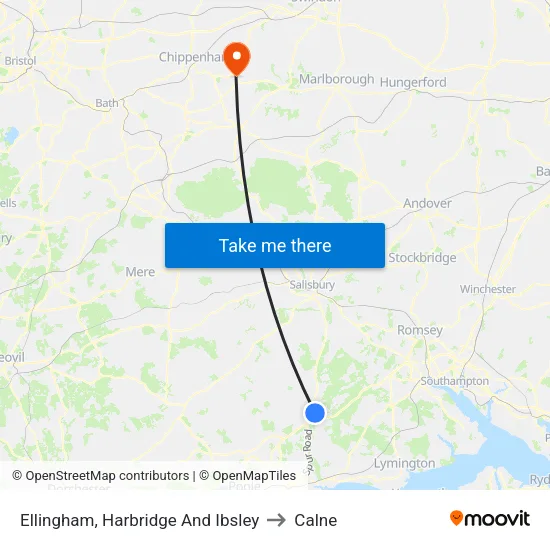 Ellingham, Harbridge And Ibsley to Calne map