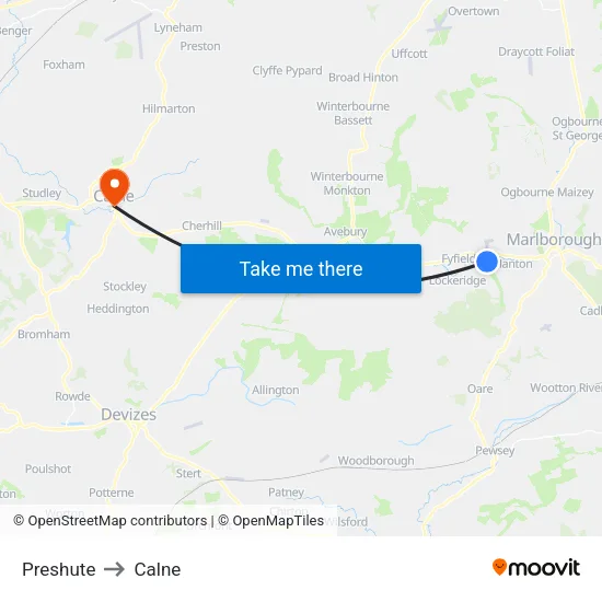 Preshute to Calne map