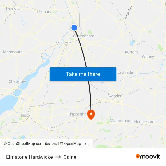 Elmstone Hardwicke to Calne map