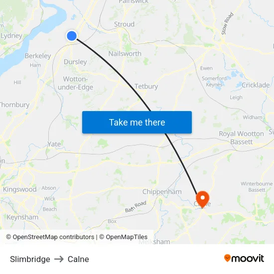 Slimbridge to Calne map