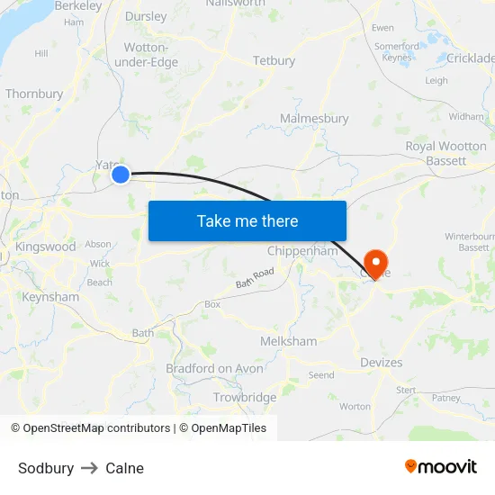 Sodbury to Calne map