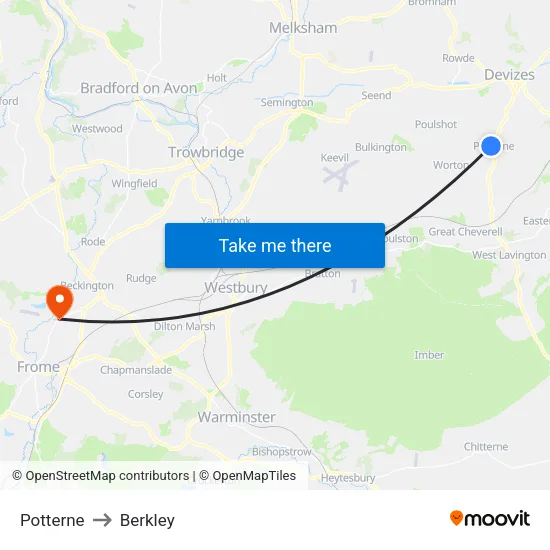 Potterne to Berkley map
