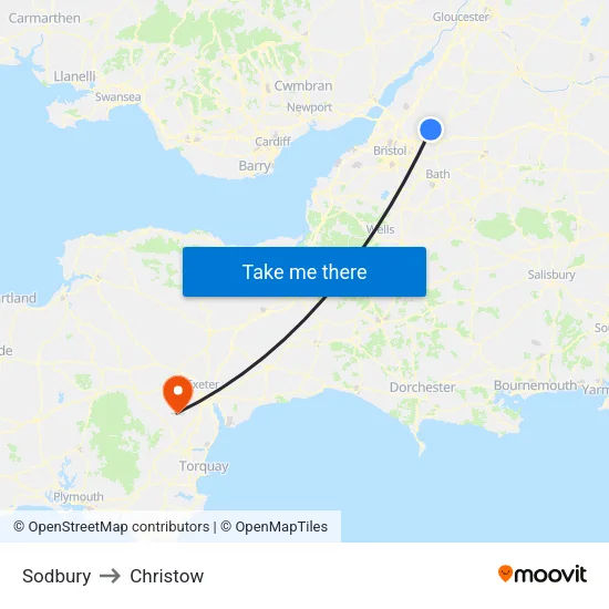 Sodbury to Christow map