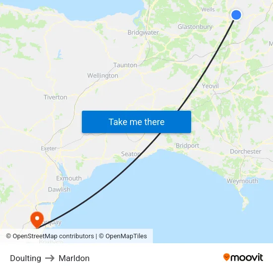 Doulting to Marldon map
