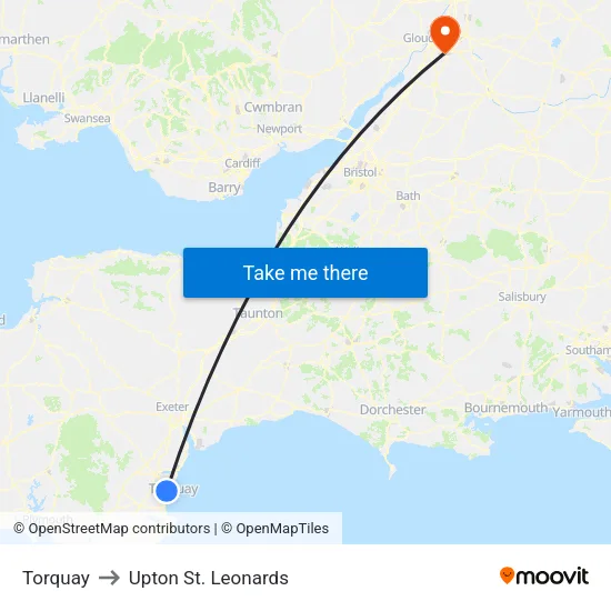 Torquay to Upton St. Leonards map