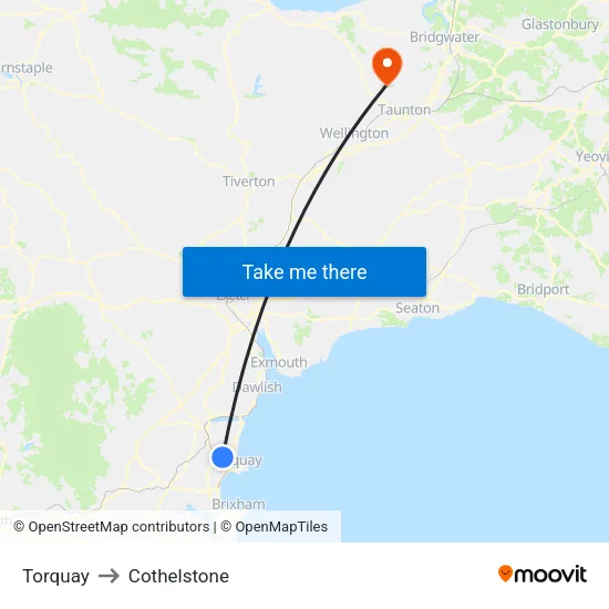 Torquay to Cothelstone map