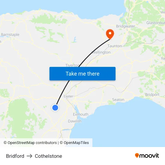 Bridford to Cothelstone map