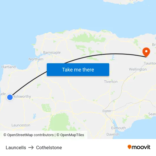 Launcells to Cothelstone map