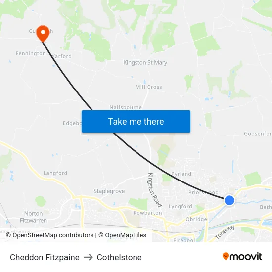 Cheddon Fitzpaine to Cothelstone map