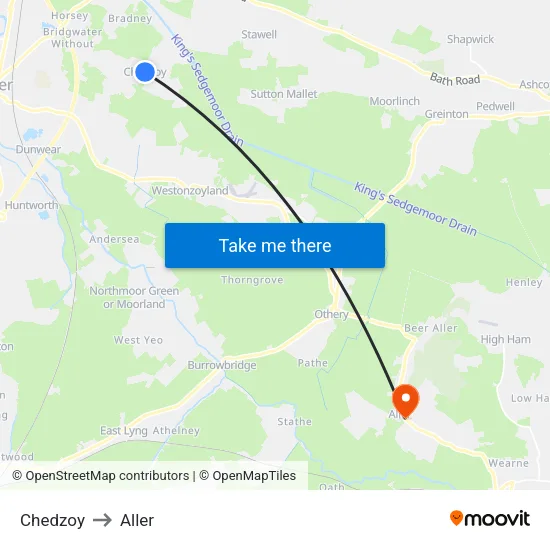 Chedzoy to Aller map
